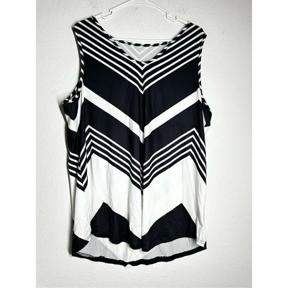 Women Summer Sleeveless T-Shirt Tops Geometric Pattern Graphite White Sz 2XL